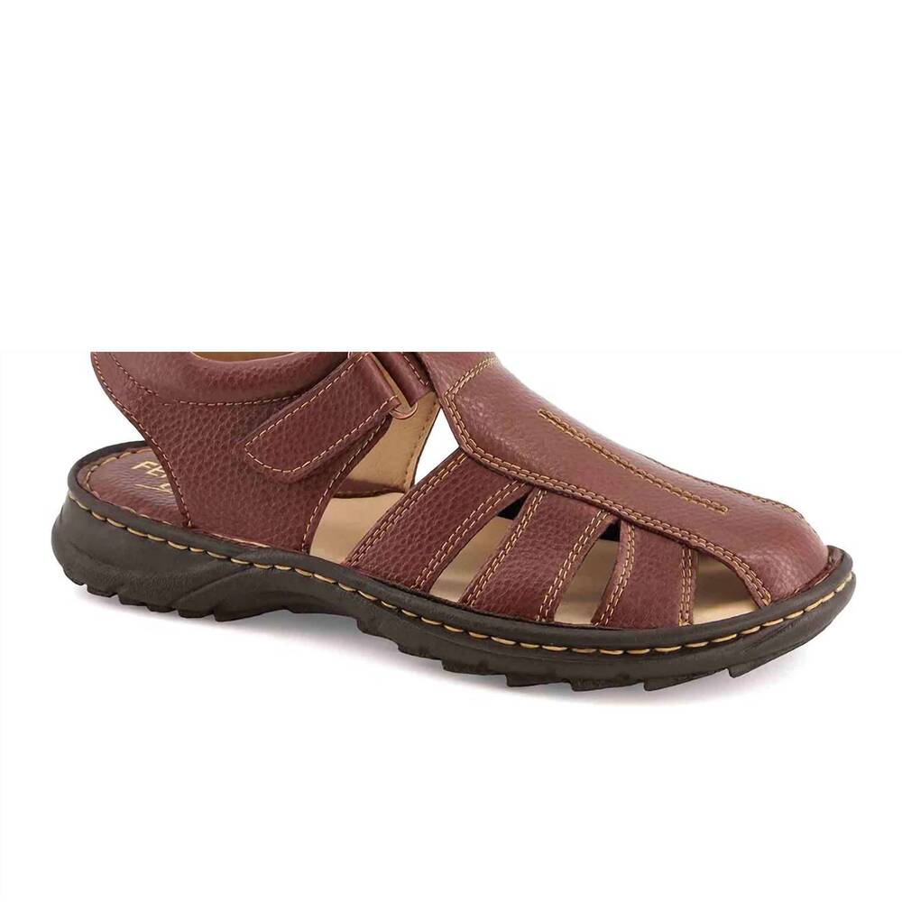 NEW FERRATO men's ankle-strap leather sandal in brown
